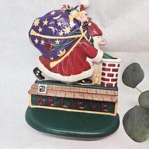 Mary Engelbreit Door Stop Santa Rooftop BELIEVE Midwest Cast Iron Christmas Vtg